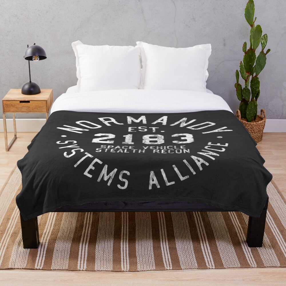 SSV Normandy Athletic Shirt | Mass Effect Athletic Style | White Print Throw Blanket