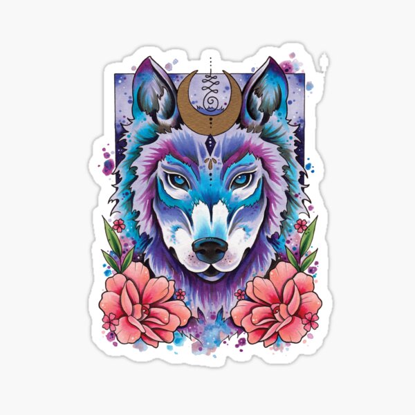 Moonlight Wolf watercolor design Sticker