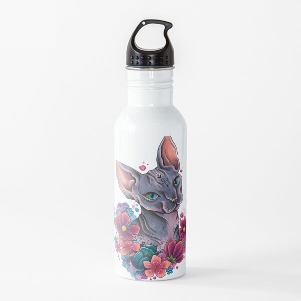 Neo Traditional Sphynx Cat watercolor design Water Bottle
