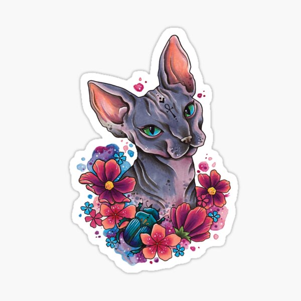 Neo Traditional Sphynx Cat watercolor design Sticker