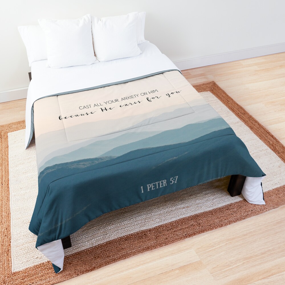 "Christian Bible Verse Quote Anxiety" Comforter by ChristianStore