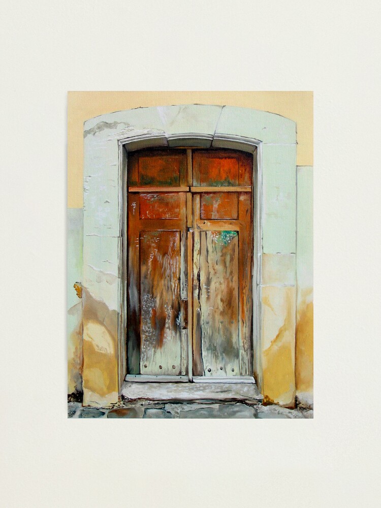 Thumbnail 1 of 3, Photographic Print, "Puerta Cafe" - oil painting of an old Mexican door designed and sold by jknowles.