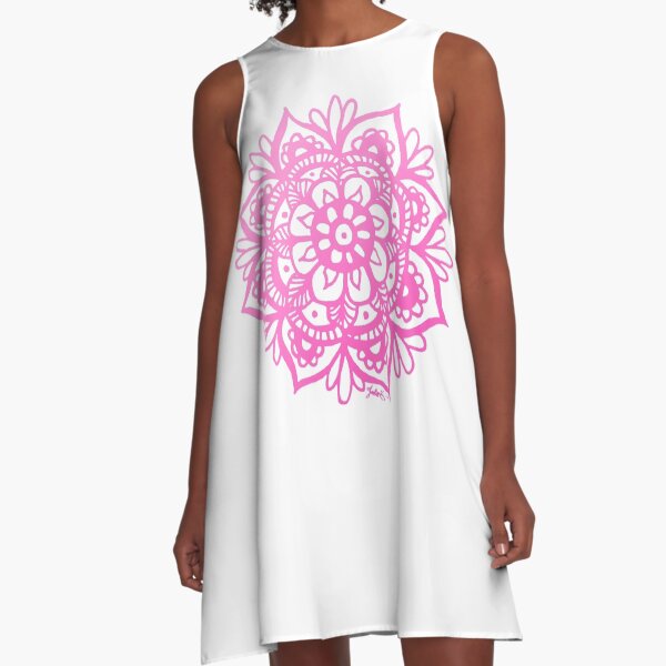 Bright Pink Mandala Flower A-Line Dress
