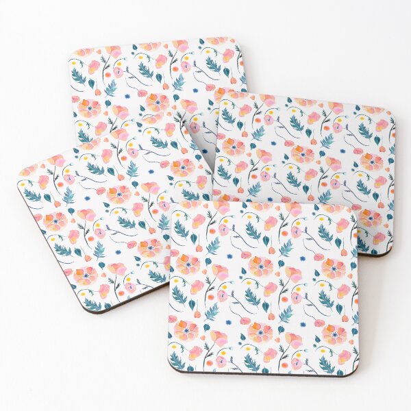 Item preview, Watercolor poppies and leaves  - pink and orange pattern designed and sold by Alisha Watercolors.