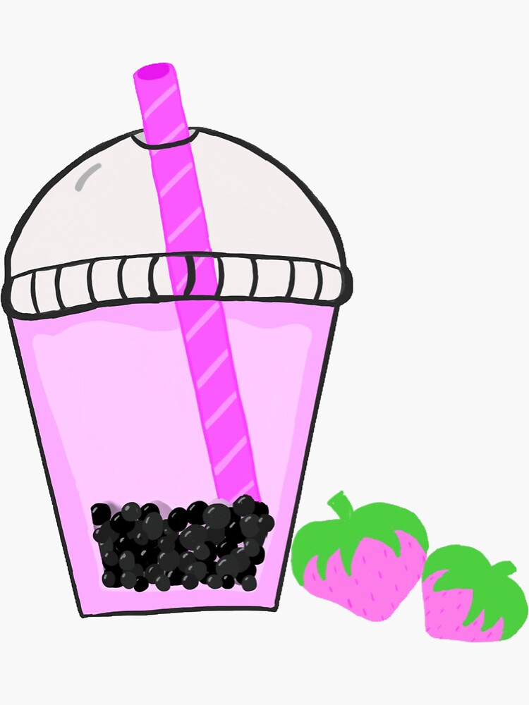 "Cute strawberry boba" Sticker by Kawaiimain Redbubble
