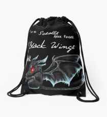 Black Wings (White Lettering) Drawstring Bag