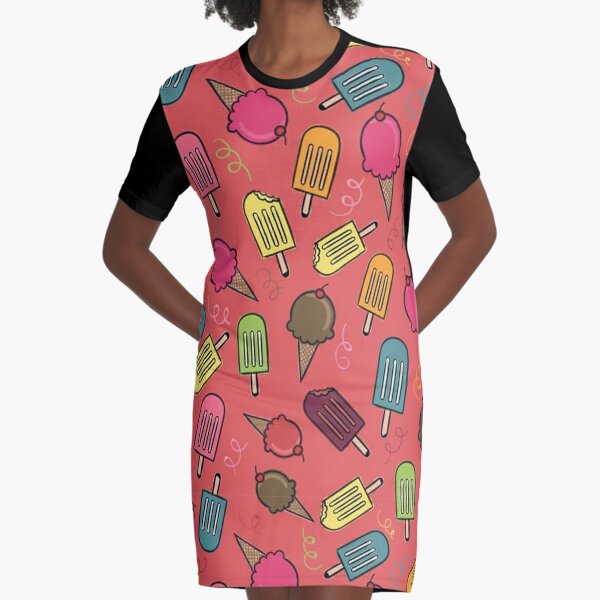 Summer Ice Cream Party Graphic T-Shirt Dress