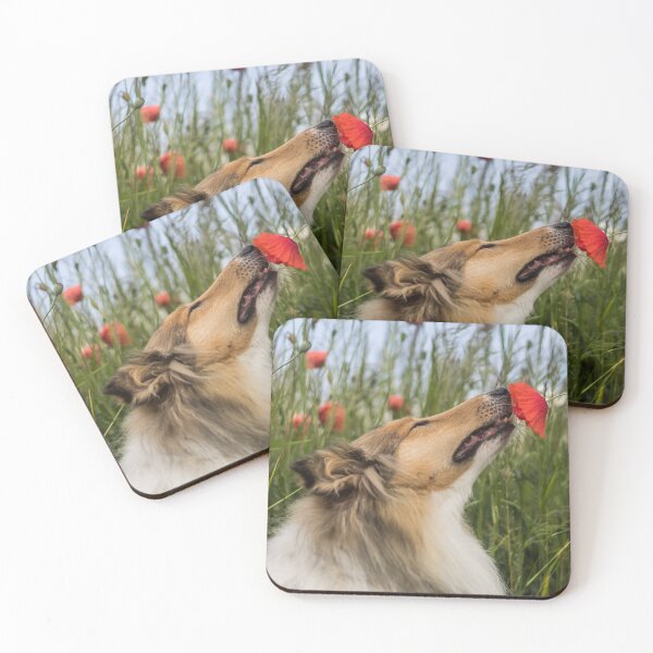 Item preview, Cute rough collie sniffing to a poppy designed and sold by CrunchyCableStudio.