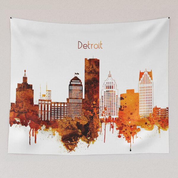 Item preview, Detroit Michigan Red Yellow Skyline designed and sold by DimDom.