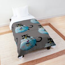 Black Cat Feeding Halloween Goldfish Comforter
