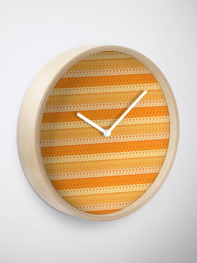 Alternate view of Faux double crochet stitch pattern with orange and yellow hues Clock