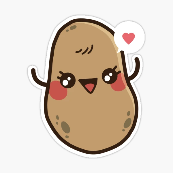 Cute happy little Kawaii baby potato, red hearts' Sticker