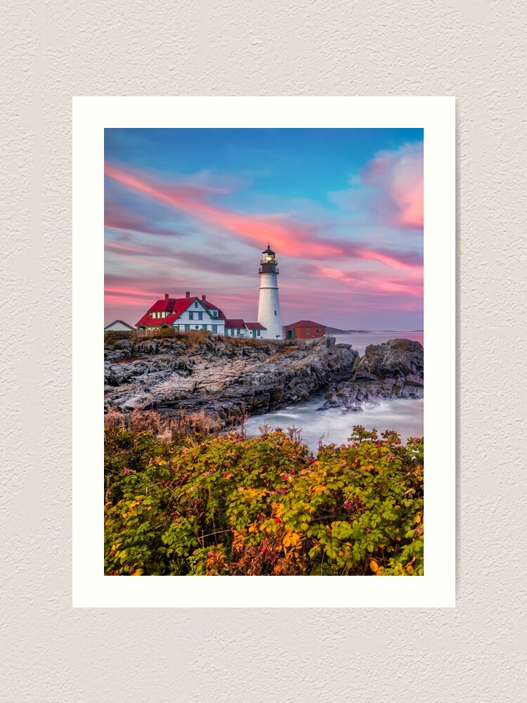 Portland Head Lighthouse, Cape Elizabeth, Maine, Lighthouse, New England, Ocean, Coastal, Seascape, authentic Art, Photograph, Sunset, Wall Art, Print