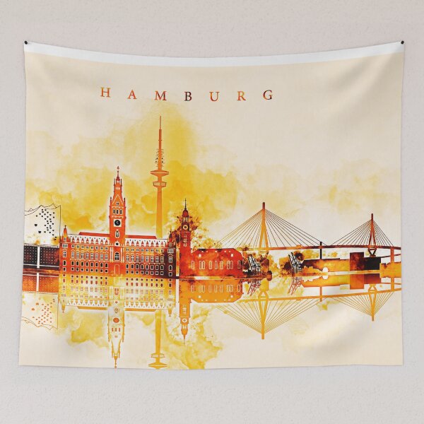 Item preview, Hamburg Germany Red Yellow Skyline designed and sold by DimDom.