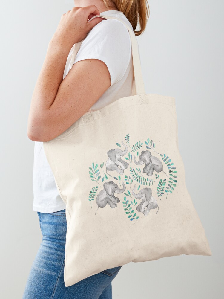 Tote Bag Bebe Elephant Qui Rit Emeraude Et Turquoise Par Micklyn Redbubble