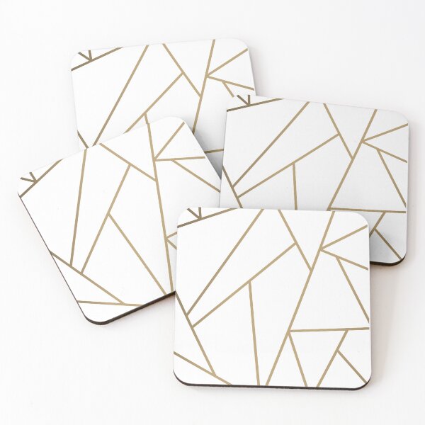 White and golden geometric background Coasters (Set of 4)