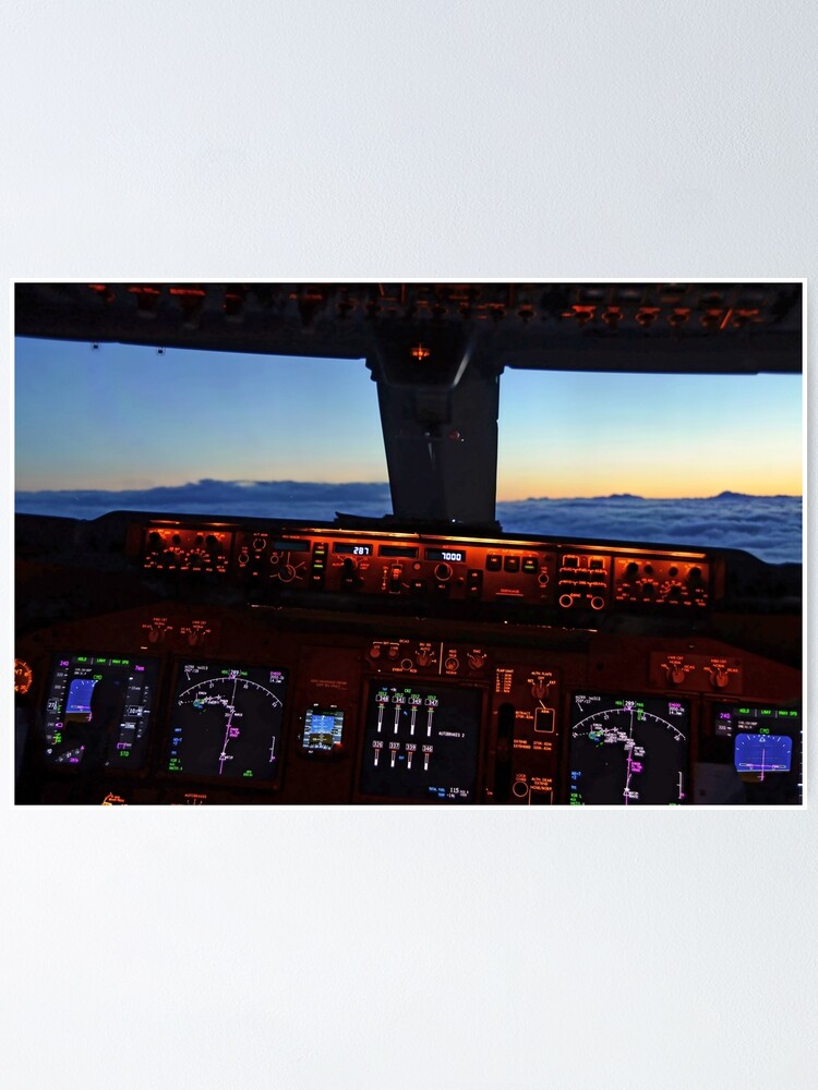 Boeing 747 Cockpit View Flying Above The Clouds In The Sunset Poster By Thepilotchannel Redbubble