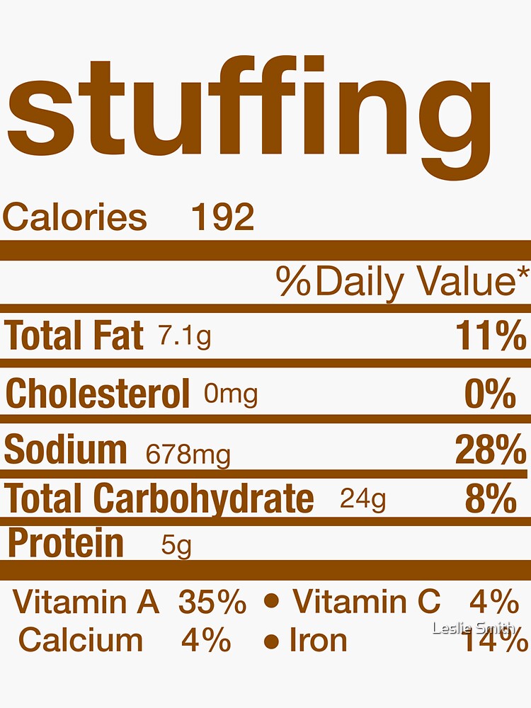 "Stuffing Nutrition Facts Label Matching Family Thanksgiving Christmas
