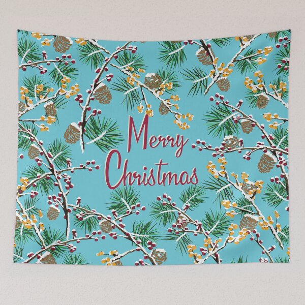 Item preview, Merry Christmas with Snow Covered Winter Berries on Aqua Background designed and sold by Cheryl Graham.
