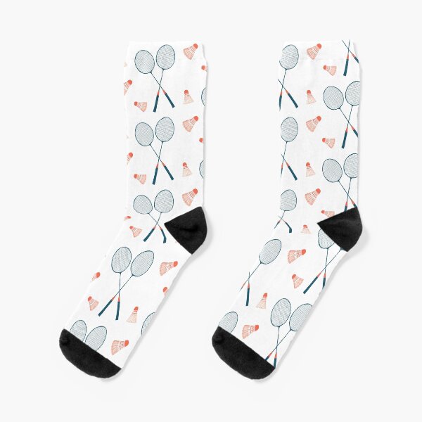 Let's Play Badminton - sweet illustration in blue & red Socks