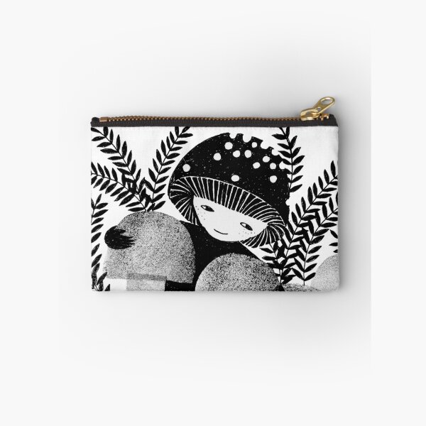 Item preview, black and white mushrooms ink illustration designed and sold by PinkNounou.