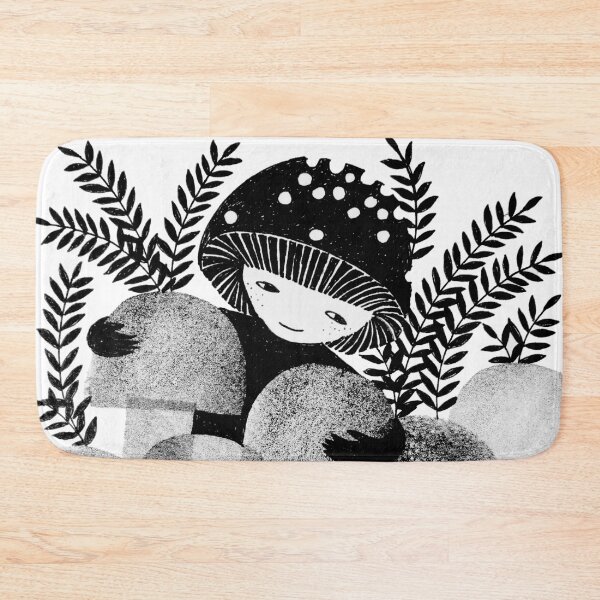 Item preview, black and white mushrooms ink illustration designed and sold by PinkNounou.