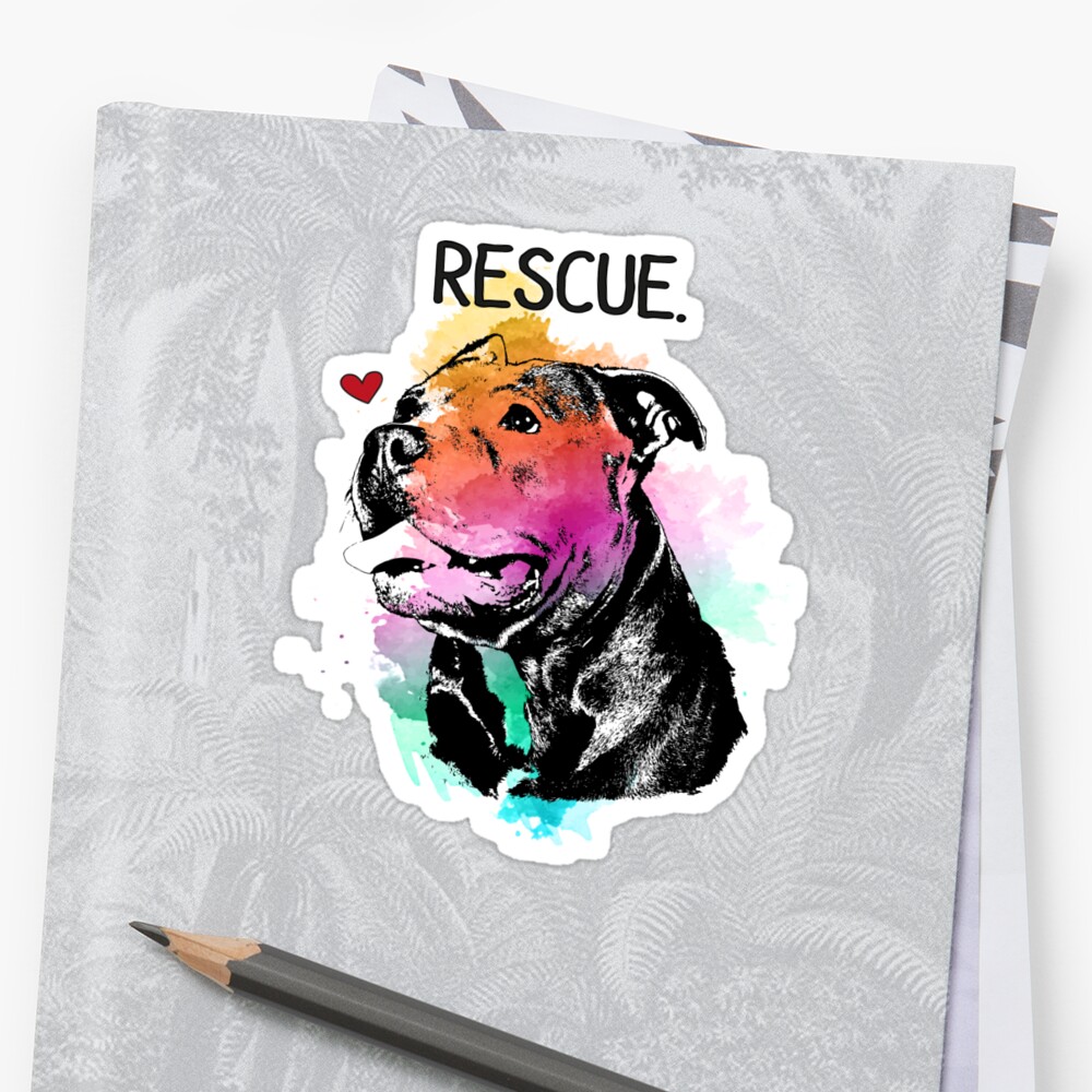 "Rescue Pitbull Dog Watercolor" Sticker by Avery-Navy ...