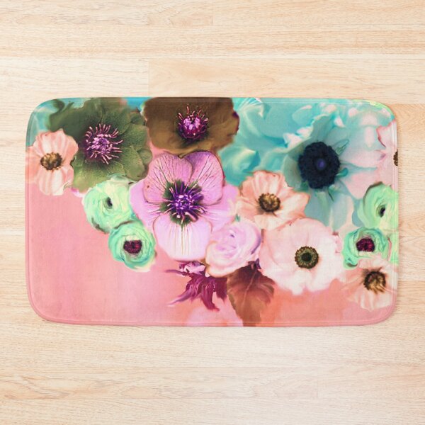 Item preview, PINK BLUE WHITE ROSES ,ANEMONE FLOWERS TEAL FLORAL designed and sold by BulganLumini.