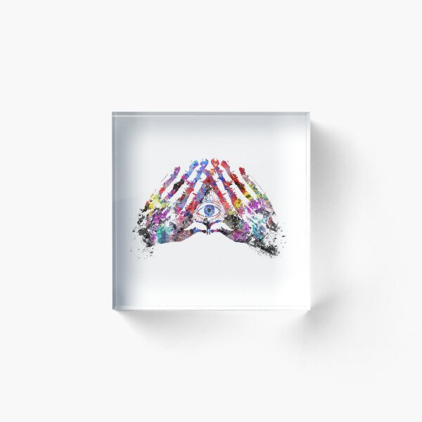 The all seeing eye, the all seeing eye with hand, watercolor all seeing eye Acrylic Block