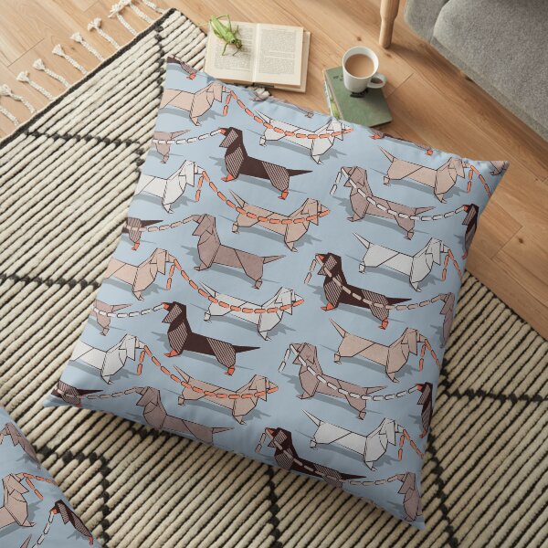 Origami Dachshunds sausage dogs // pale blue background Floor Pillow