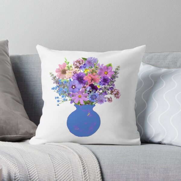 Blue vase lavender bouquet Throw Pillow