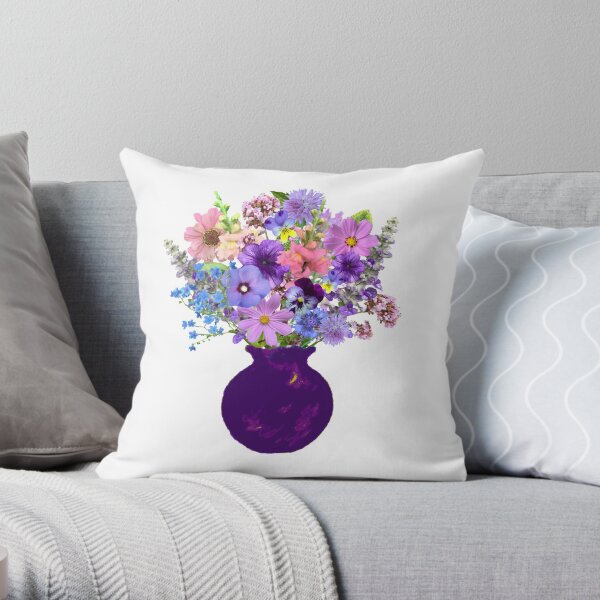 Purple vase lavender bouquet by Tea with Xanthe Throw Pillow