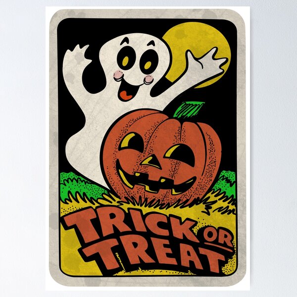 Vista previa del artículo con la obra «Fantasma de Halloween de truco o trato con calabaza», diseñado y vendido por moon brain.