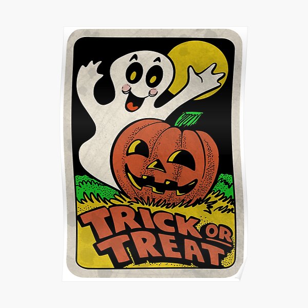 Vintage Halloween Trick or Treat Ghost with Pumpkin Poster