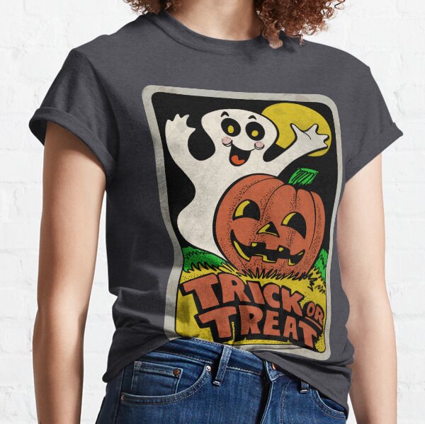 Vintage Halloween Trick or Treat Ghost with Pumpkin Classic T-Shirt