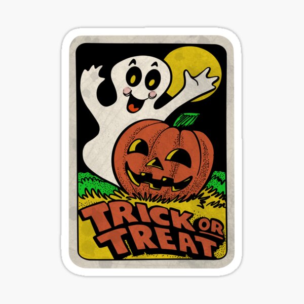 Vintage Halloween Trick or Treat Ghost with Pumpkin Sticker