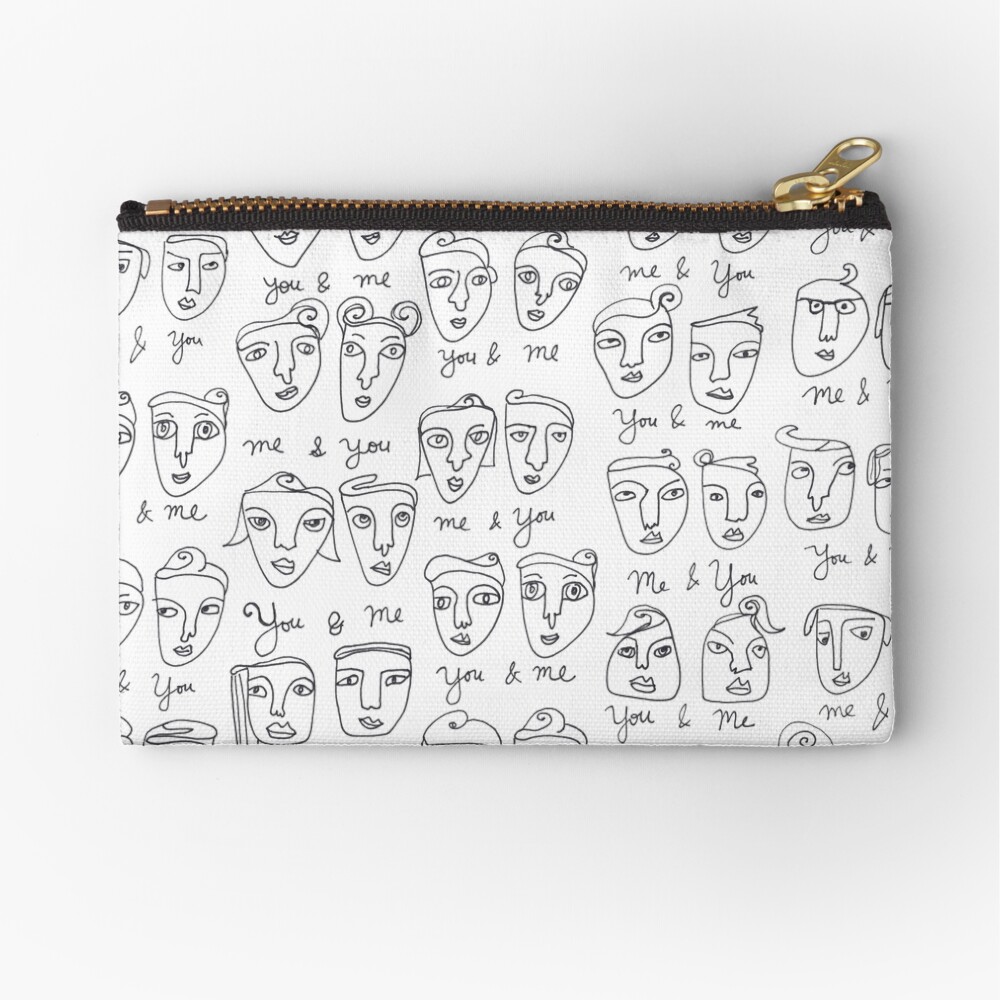 Me & You Faces Line Drawing Pattern Zipper Pouch