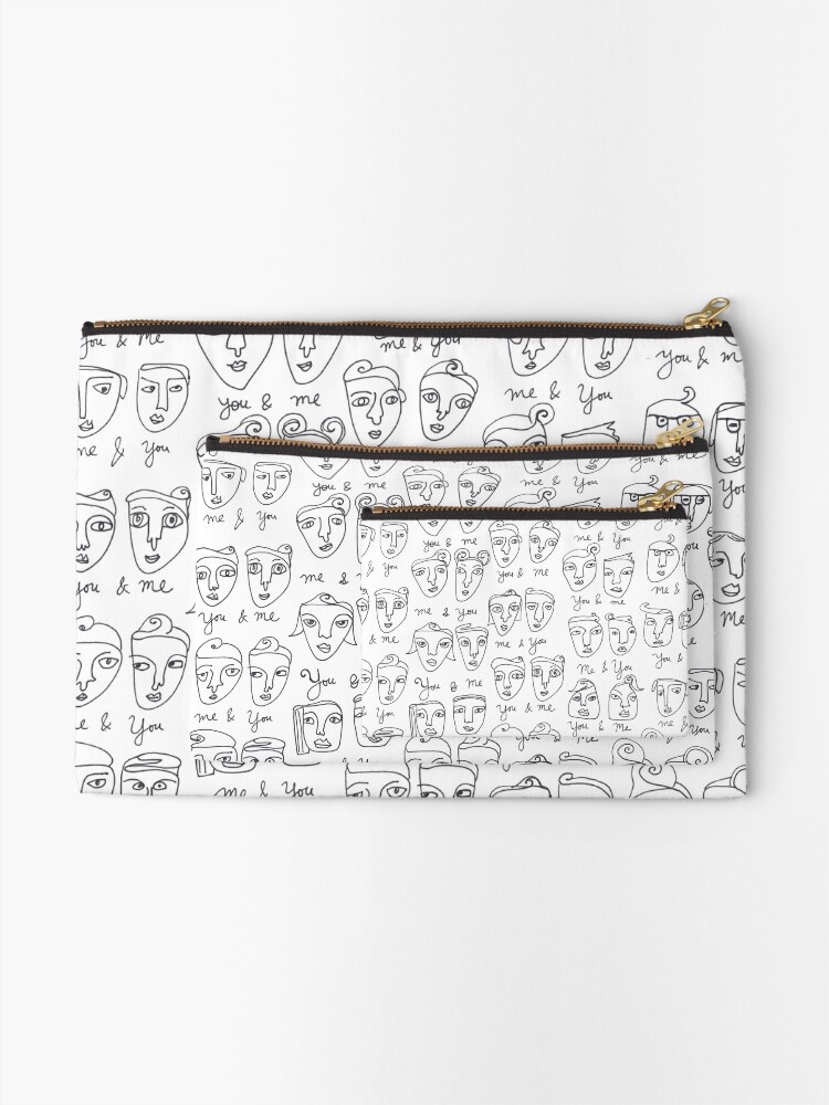 Alternate view of Me & You Faces Line Drawing Pattern Zipper Pouch