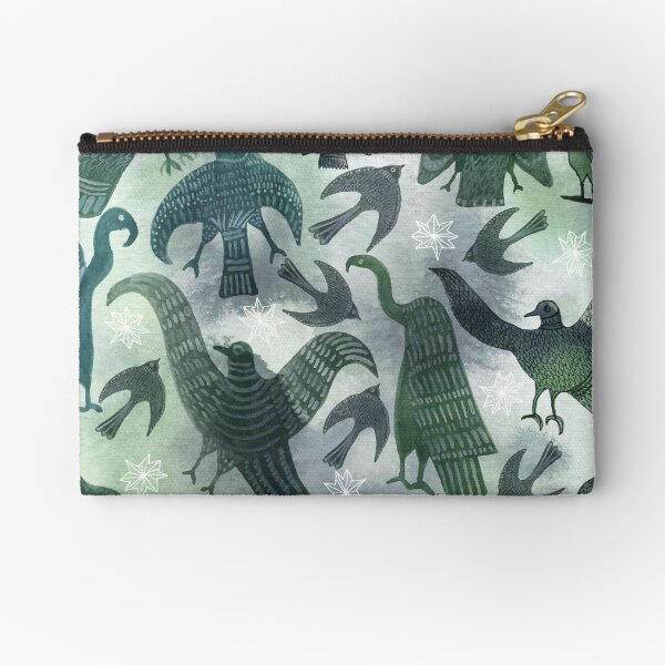 Ancient Green Birds Zipper Pouch