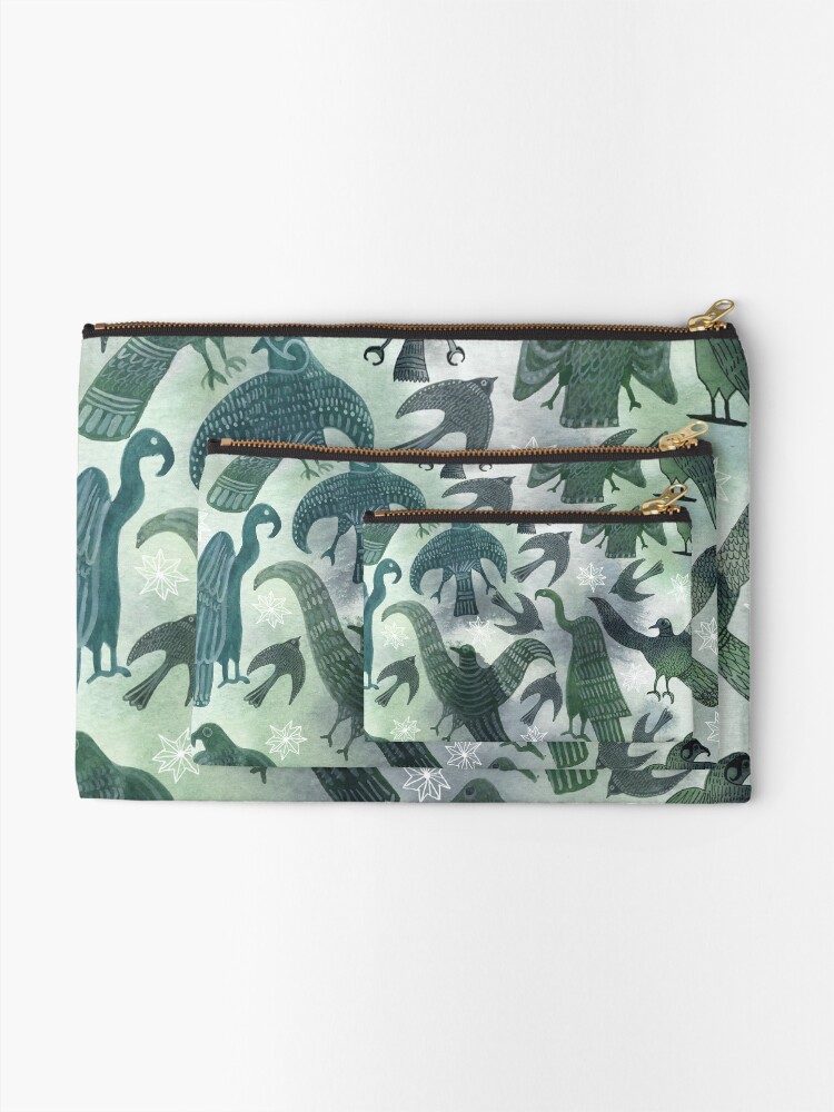 Alternate view of Ancient Green Birds Zipper Pouch