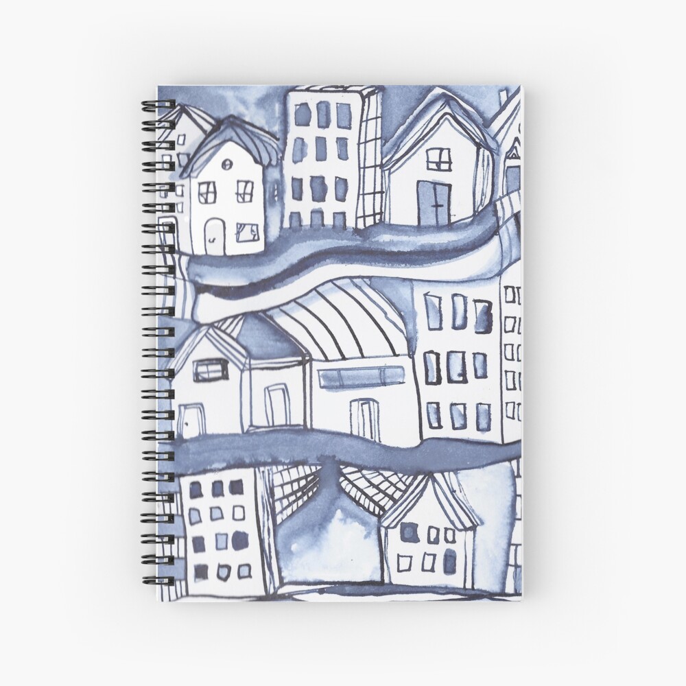 Inky Village in blue Spiral Notebook