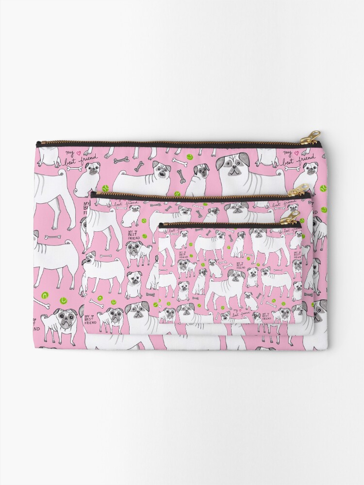 Alternate view of Funny Pugs - My Best Friend - Pink Zipper Pouch