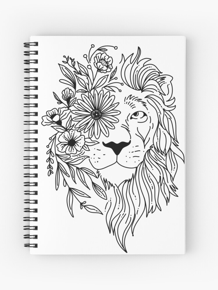 Cuaderno de espiral «Dibujo de cabeza de león con flores en su melena» de  Arch4Design | Redbubble