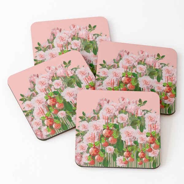 Item preview, CORAL PINK CHRISTMAS ROSES RED HOLIDAY ART designed and sold by sharlesart.