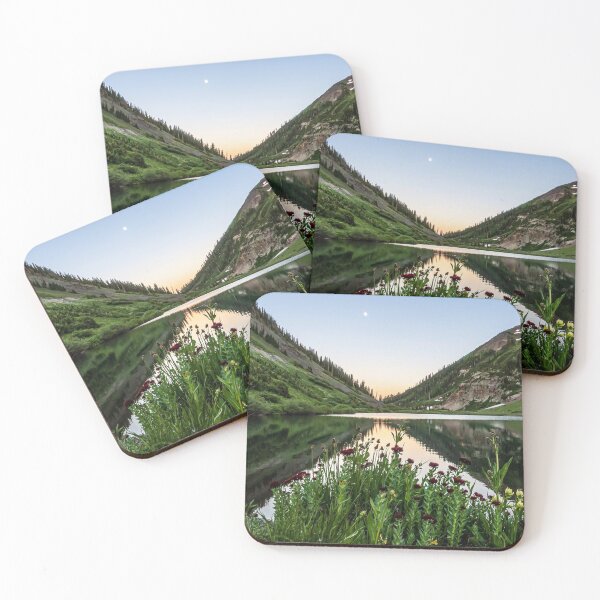 Item preview, Natures Bouquet // Green and Red Floral Foreground Mountain and Moon Reflection designed and sold by catbyrdcolorado.