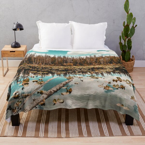 Item preview, Pine Tree Lake Reflection // Rust Orange Filter Log in the Water Teal Blue Sky Autumn designed and sold by catbyrdcolorado.