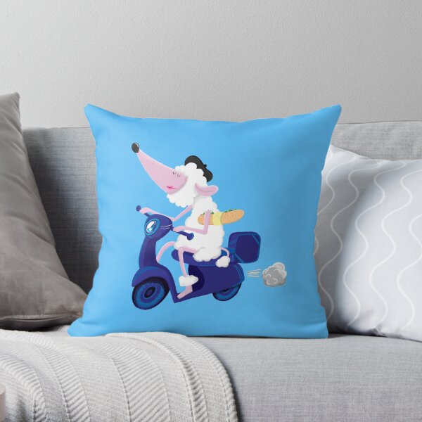 Le French poodle (de Moped Traveller with yummy Baguette) Throw Pillow