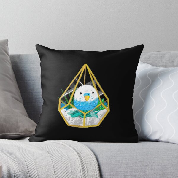 Budgie & succulents in a terrarium Throw Pillow