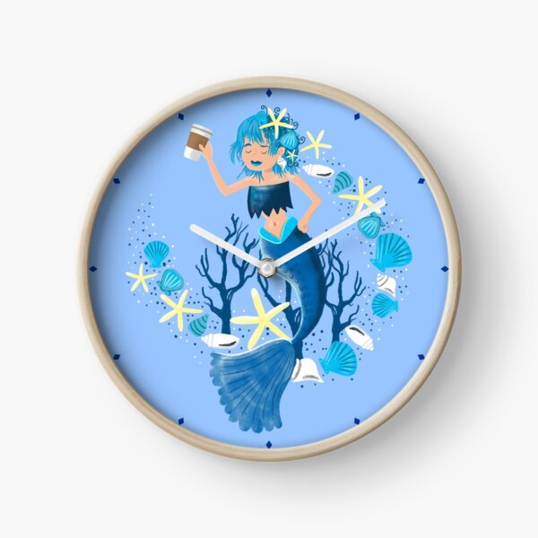 Undersea mermaid with morning coffee Clock
