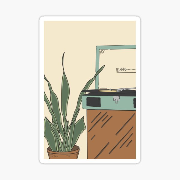Record Player & Plants Sticker